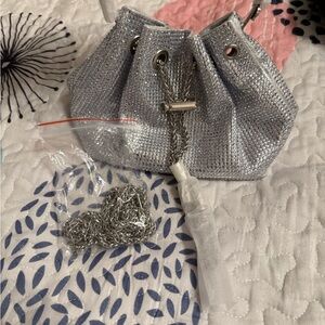 Silver Rhinestone Drawstring Bag